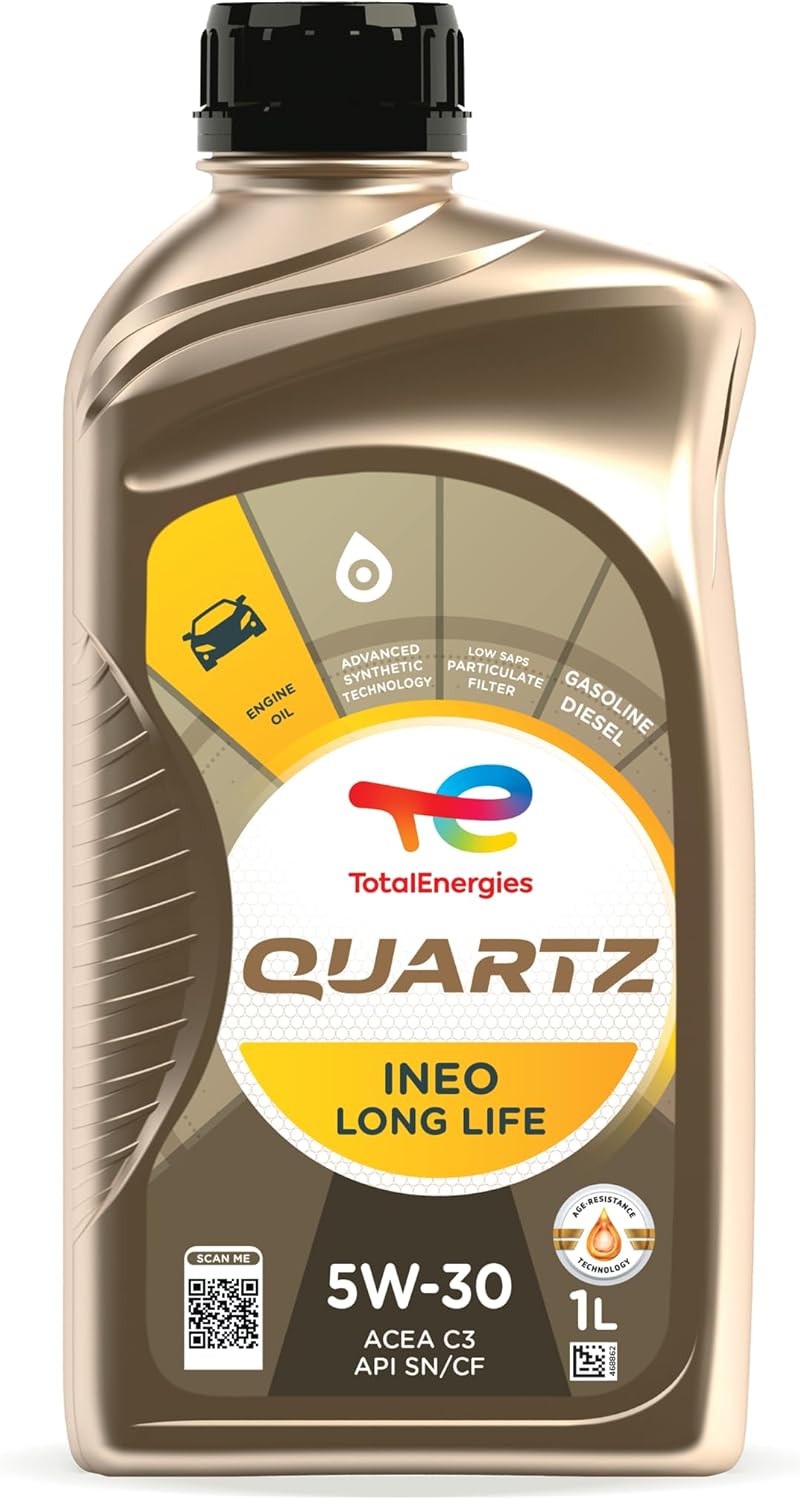 TotalEnergies Quartz INEO Long Life 5W30 Engine Oil - ACEA C3, API SP - Low SAPS - Age-Resistance Technology - Advanced Synthetic Motor Oil Lubricant - 1L
