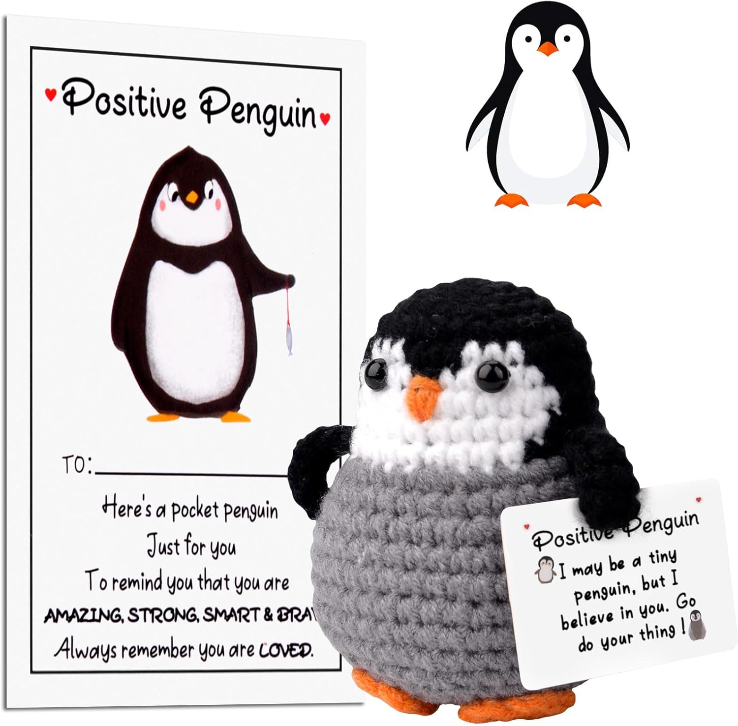 Funny Positive Penguin, Cute Potato Knitted Toy, Mini Pocket Hug, Penguin Doll with Positive Card, Emotional Support Gift, Creative Gift for Family & Friends