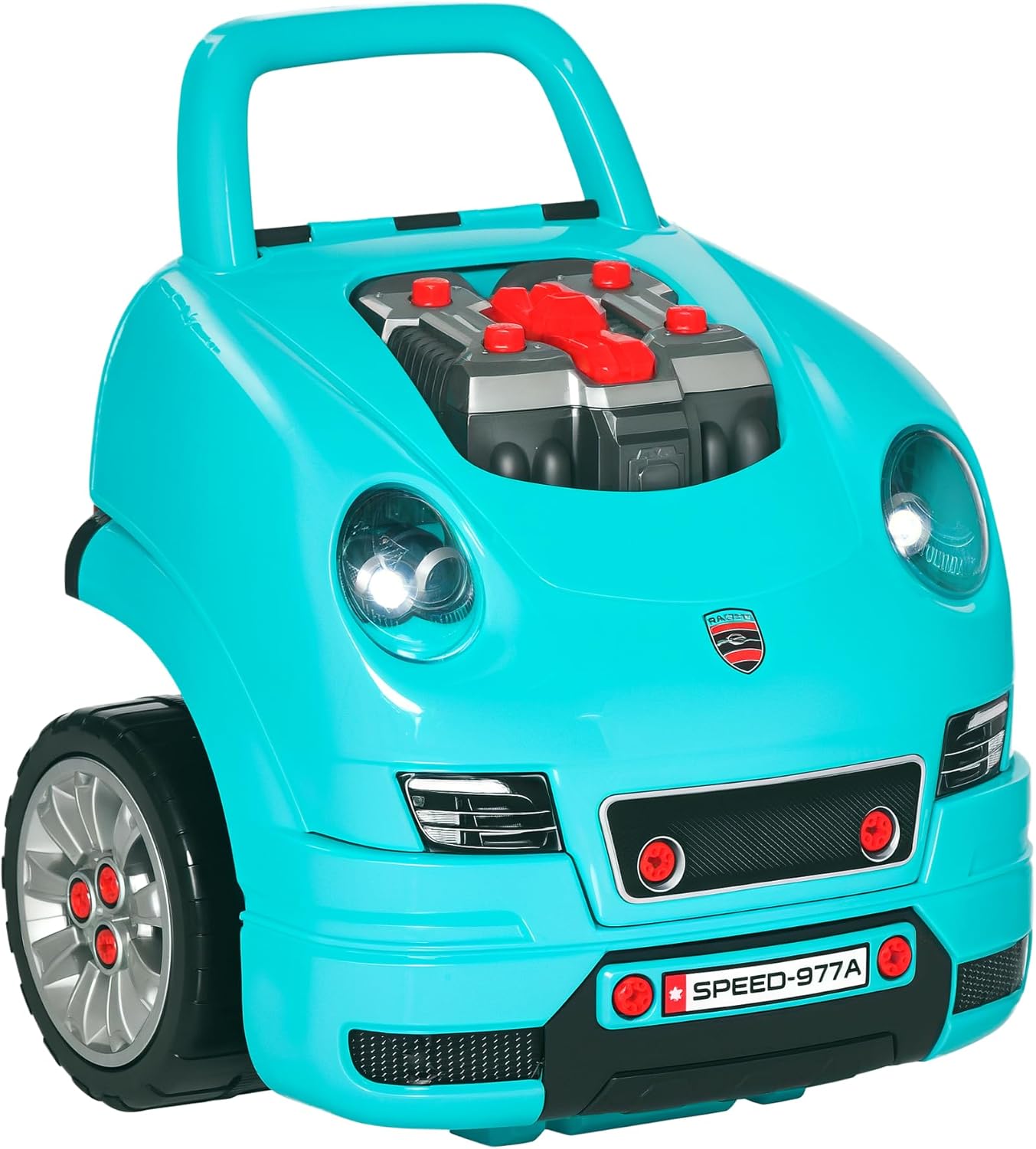 Qaba Truck Engine Toy, Kids Mechanic Set with Lights, Sounds, Steering Wheel and Horn, Pretend Car Service Station Play with 61-Piece Included, Toy Engine Building Kit for Kids Aged 3+, Blue