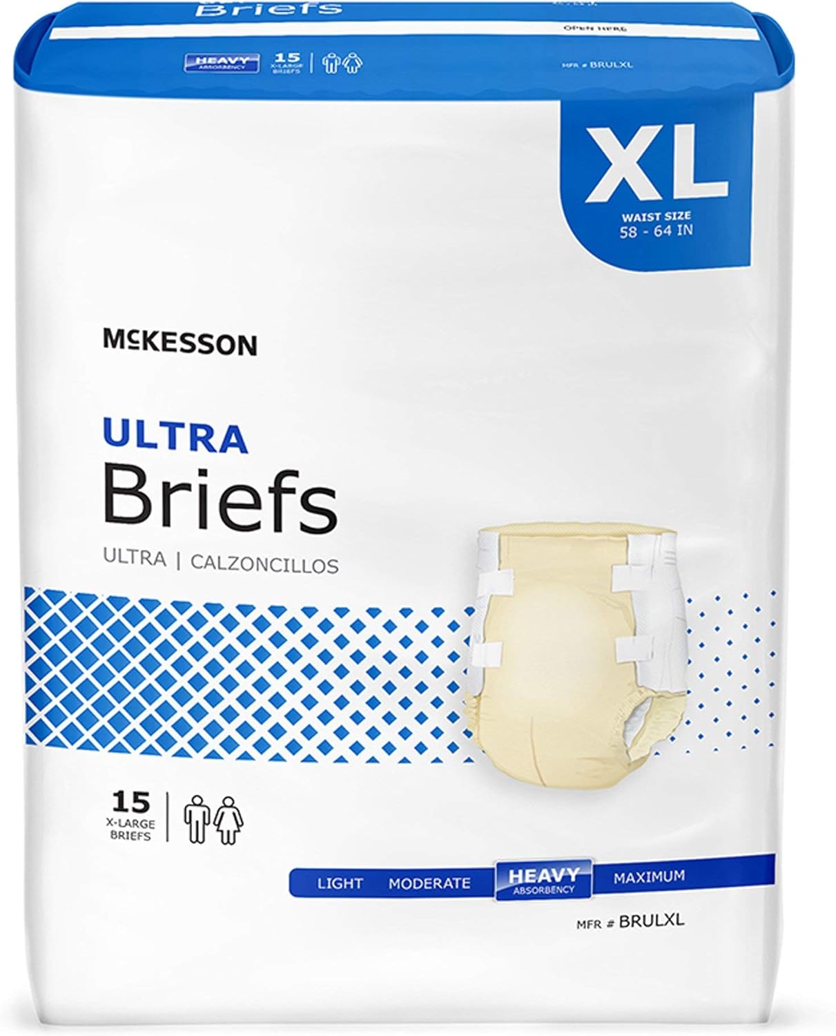 McKesson Ultra Briefs, [60 Count], XL, 58-64 in. Incontinence Adult Diapers with Tabs, Heavy Absorbency, Unisex, Disposable, Elastic Leg Gathers and Contoured Fit for Men and Women