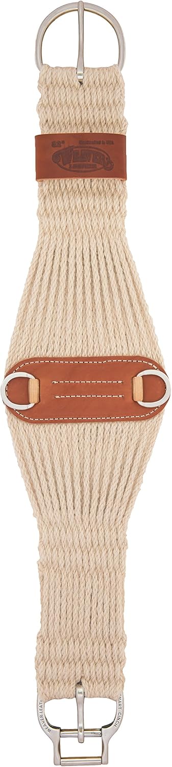 Weaver Equine Roper Horse Cinch, Mohair Blend 27 Strand Saddle Cinch Girth with Smart Cinch Buckle, Western Horse Riding Supplies, Natural