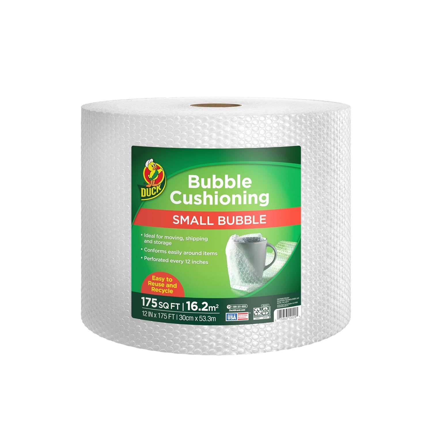 Duck Brand Small Bubble Cushioning Wrap for Moving & Shipping - 175 FT Bubble Packing Wrap for Extra Protection Packaging Boxes & Mailers - Clear Bubble Roll Moving Supplies, Perforated Every 12 in