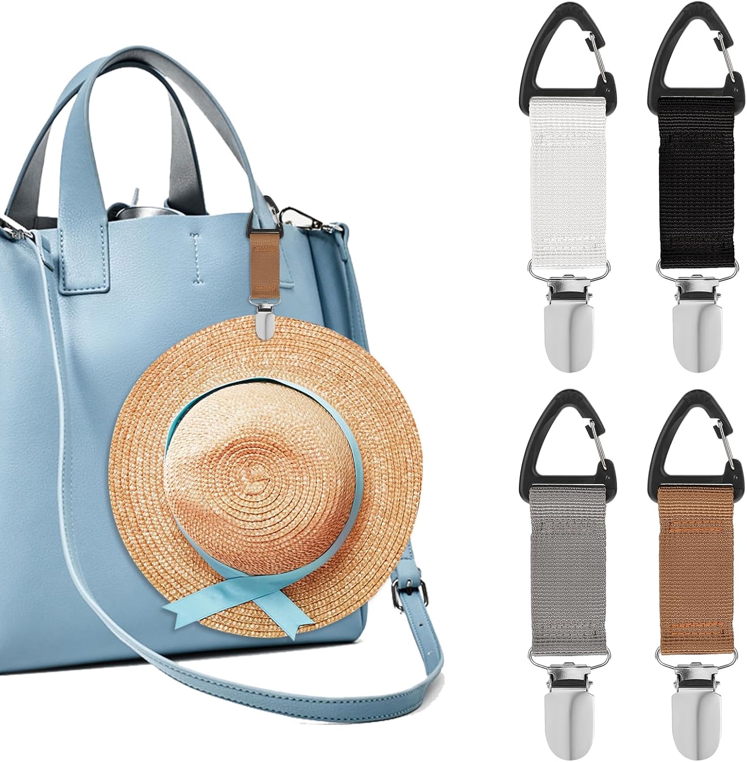 Mabor 4Pcs Hat Clips for Travel on Bag Elastic Glove/Mitten Clips Kids Hands-Free Hat Holder for Traveling Bags Backpacks Purses Luggage Outdoor Travel Accessory