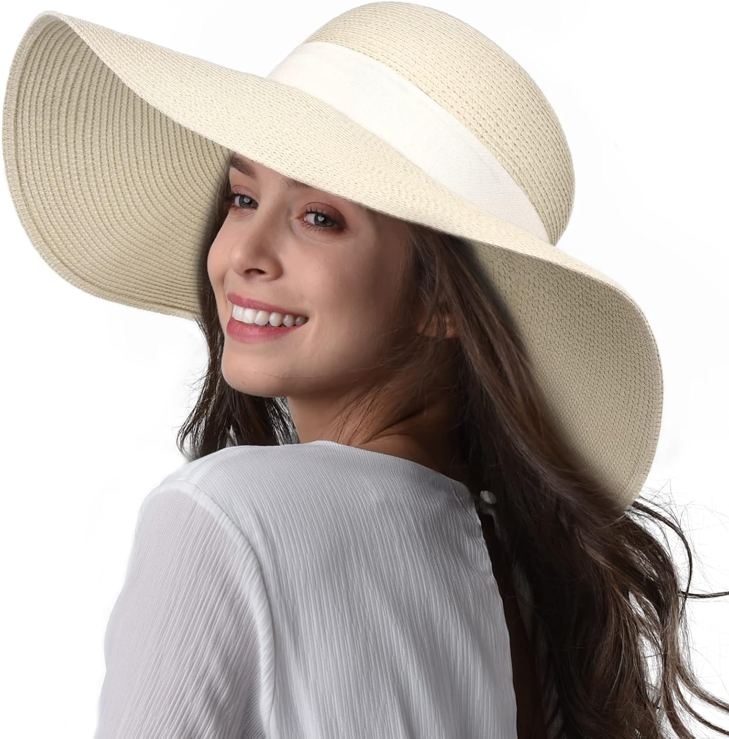FURTALK Womens Sun Straw Hat Wide Brim Floppy Summer Beach Hats for Women | Extra Wide Floppy Brim, Tightly Woven Paper Straw, Foldable Shape Retention, Adjustable Chin Strap, Ideal for Vacation