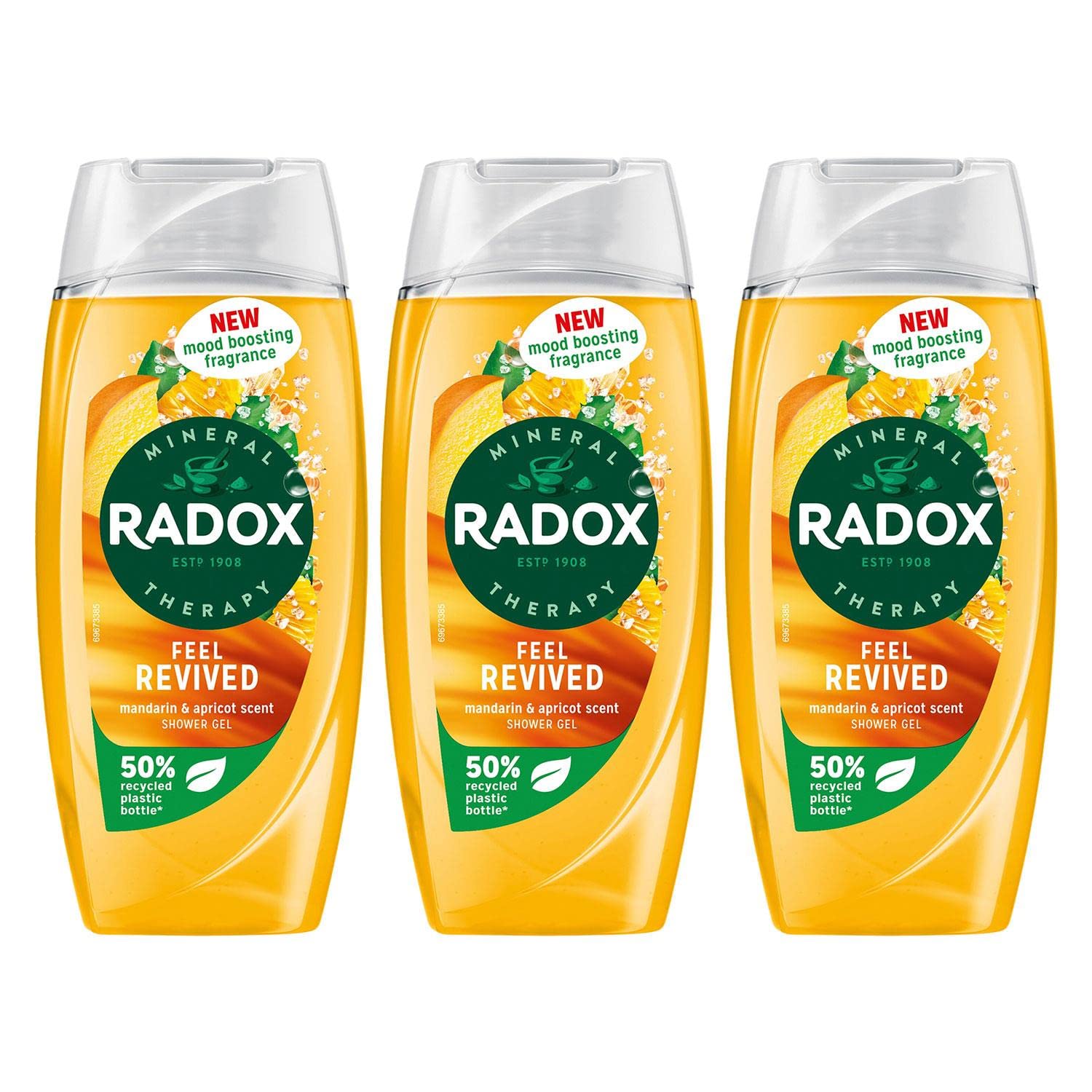 Radox Mineral Therapy Feel Revived Shower Gel with Mandarin & Apricot Scent - 225ml (Pack of 3)