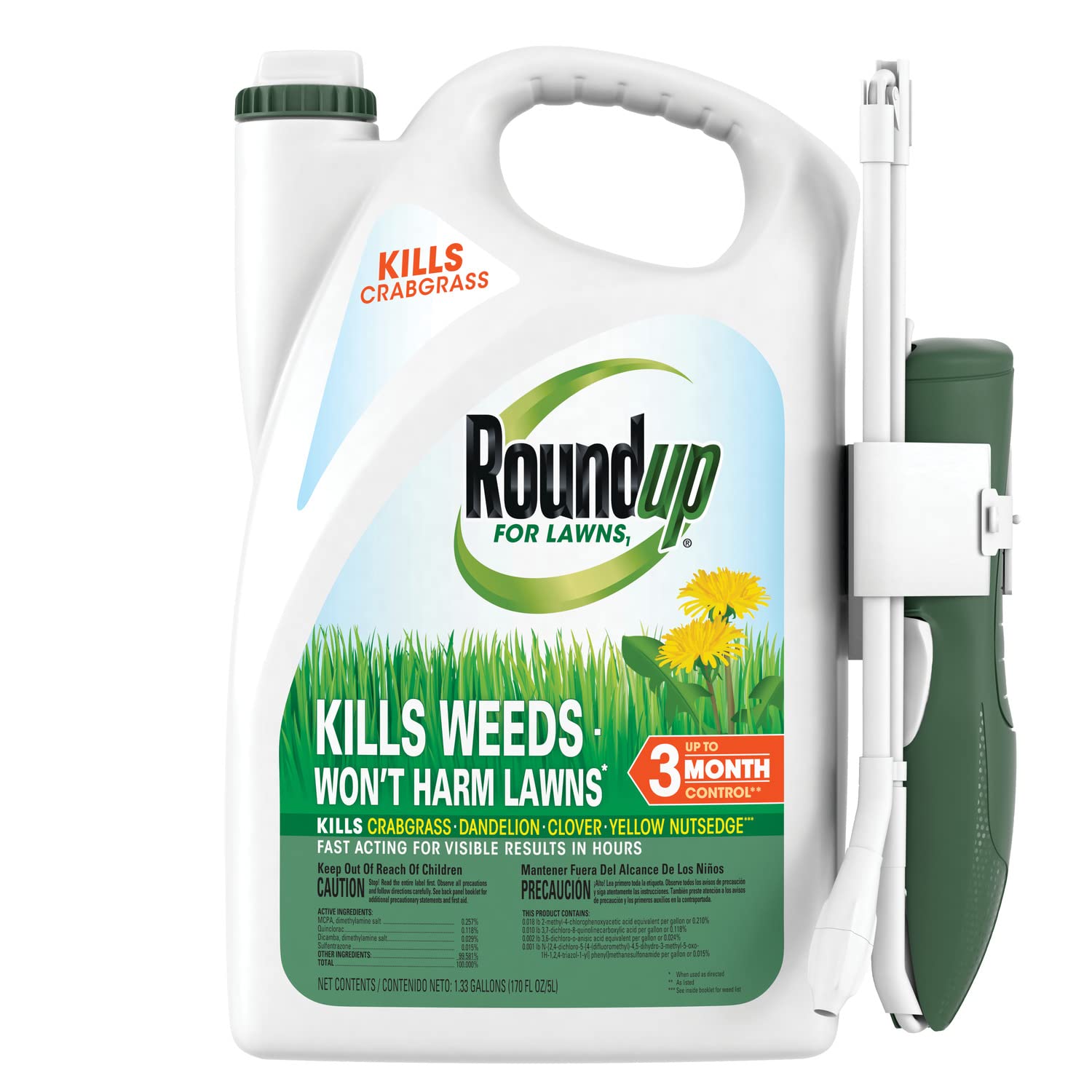 Roundup for Lawns₁ Ready-to-Use with Extend Wand, Tough Weed Killer for Use on Northern Grasses, 1.33 gal.