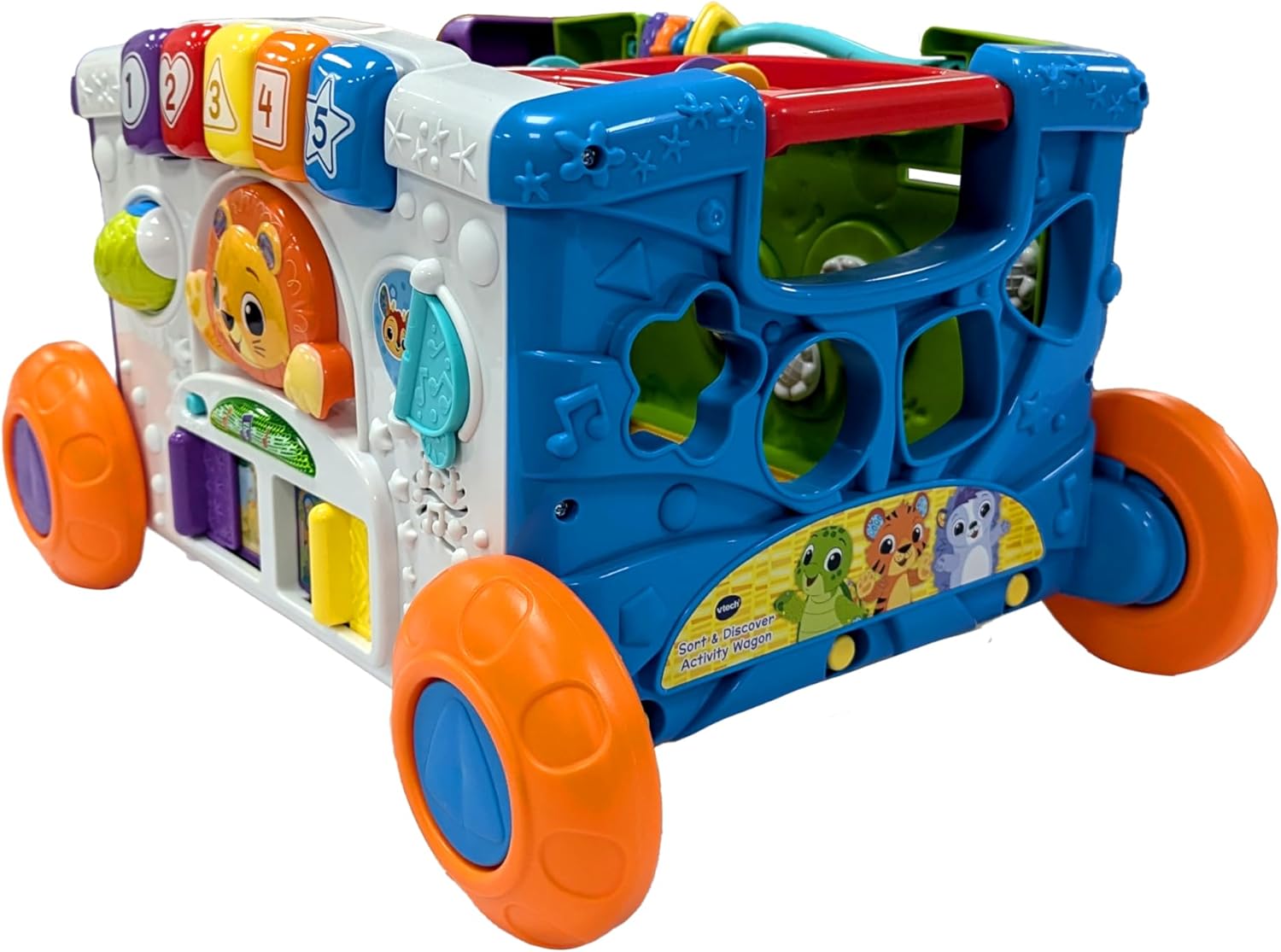 VTech Baby Sort & Discover Activity Wagon, Pull Along Light-up Activity Panel with Manipulatives, Animals, Numbers & Colours, Interactive Toy, Gift for Toddler 12, 18, 24 months +, English version