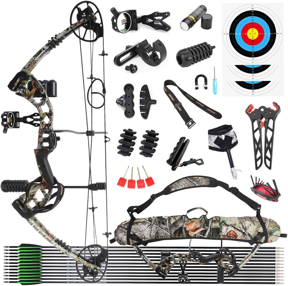 SHARROW Archery Compound Bow Kit 30-70lbs Aluminum Alloy Adult Hunting Bow with All Bow Accessories and Carbon Arrows for Outdoor Shooting