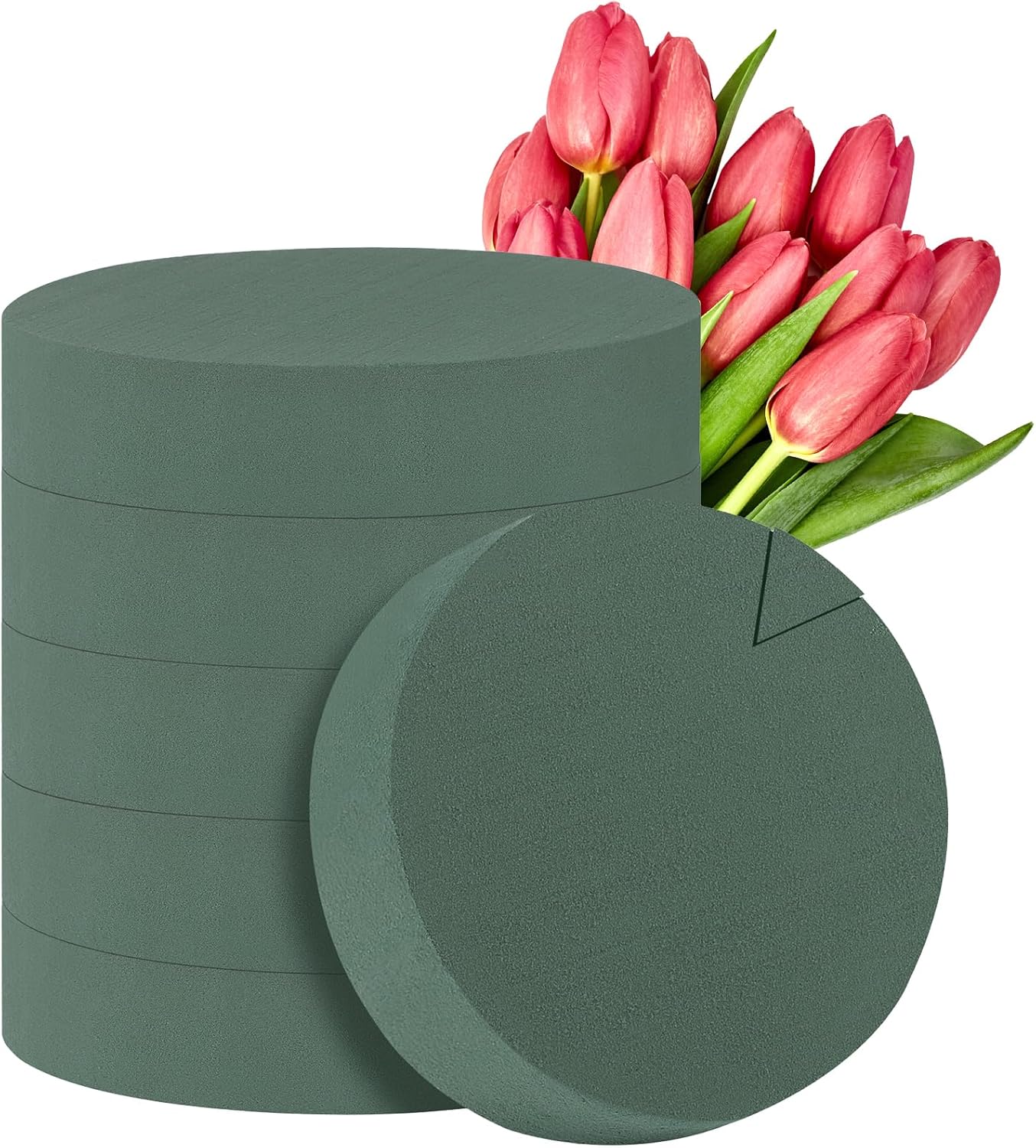 ADXCO 6 Packs Flower Foam Blocks, Floral Foam for Artificial Flowers and Fresh Flowers, 7.1 Inches Large Round DIY Flower Arrangement Kit for Wedding Aisle Flowers, Party Decoration