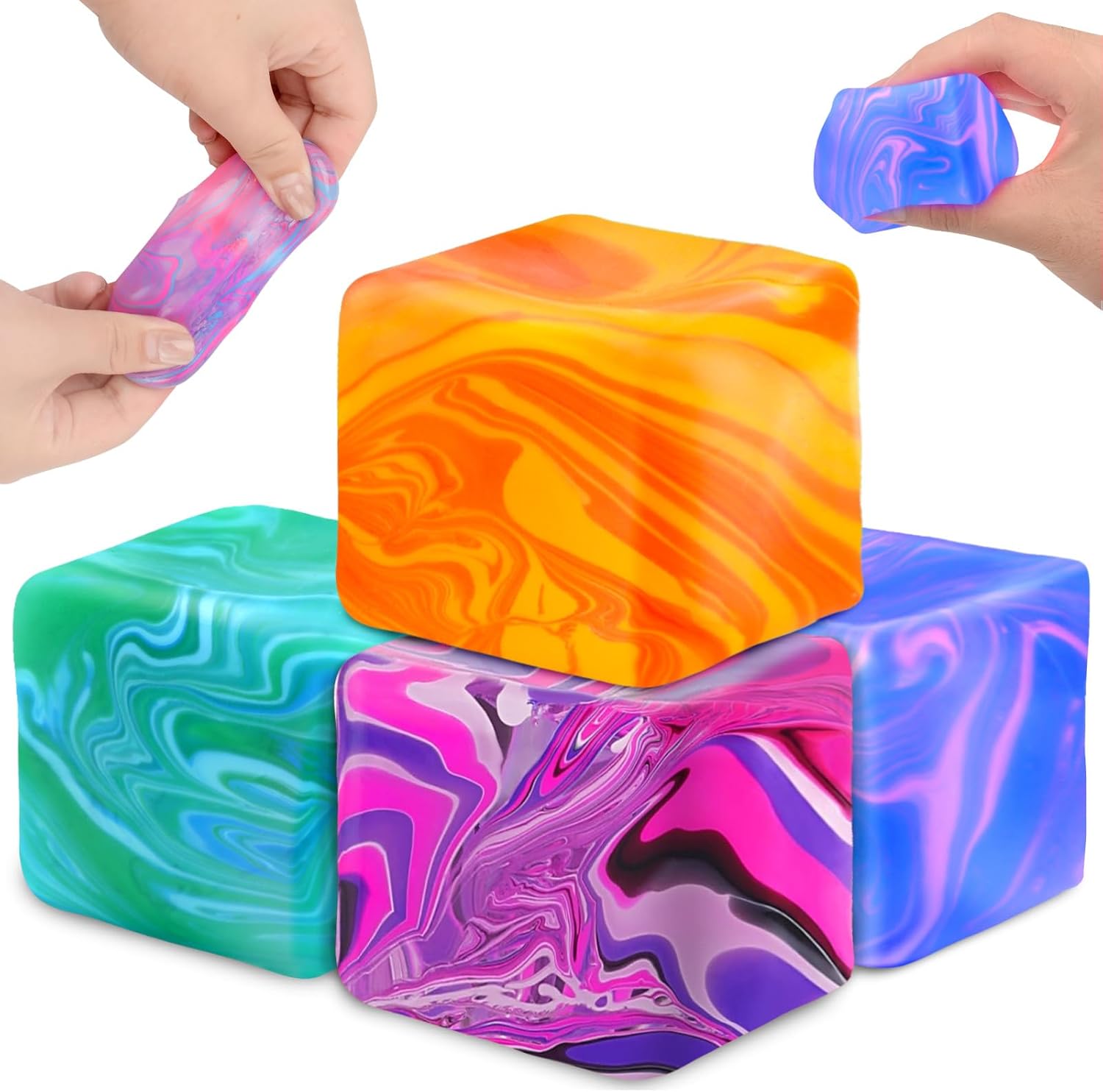 Doh Nice Ice Cube Squishy Toys, 4PCS Stress Balls for Adults Kids, Sensory Stress Relief Toys Fidget Cubes, Squeeze Balls for Autism Anxiety Relief Stocking Fillers