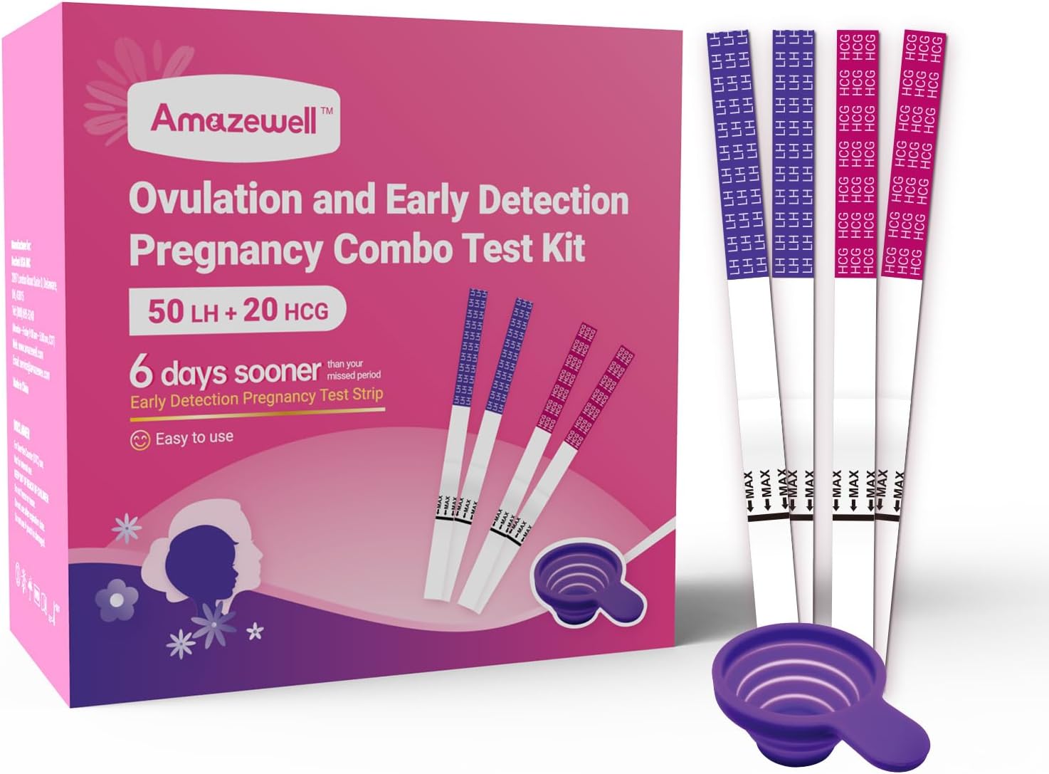50 Count Ovulation Test Strips with Cup,20 Count Pregnancy Tests for Home Detection,Over 99% Accuracy,Individually Wrapped,Easy Pregnancy Test,Prueba De Embaraz,Ovulation and Pregnancy Test Strips