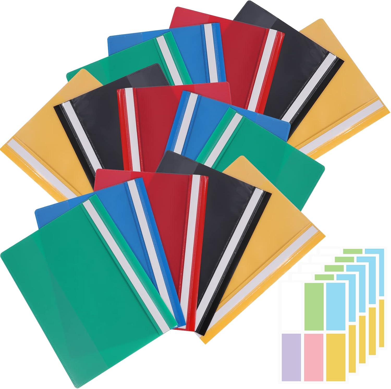 HuaJiao 15 Pcs A4 Project Folder Plastic Presentation Project Folder File Folders Document Organiser Holder with 5 Sheets Sticky Labels for Documents Files Classification