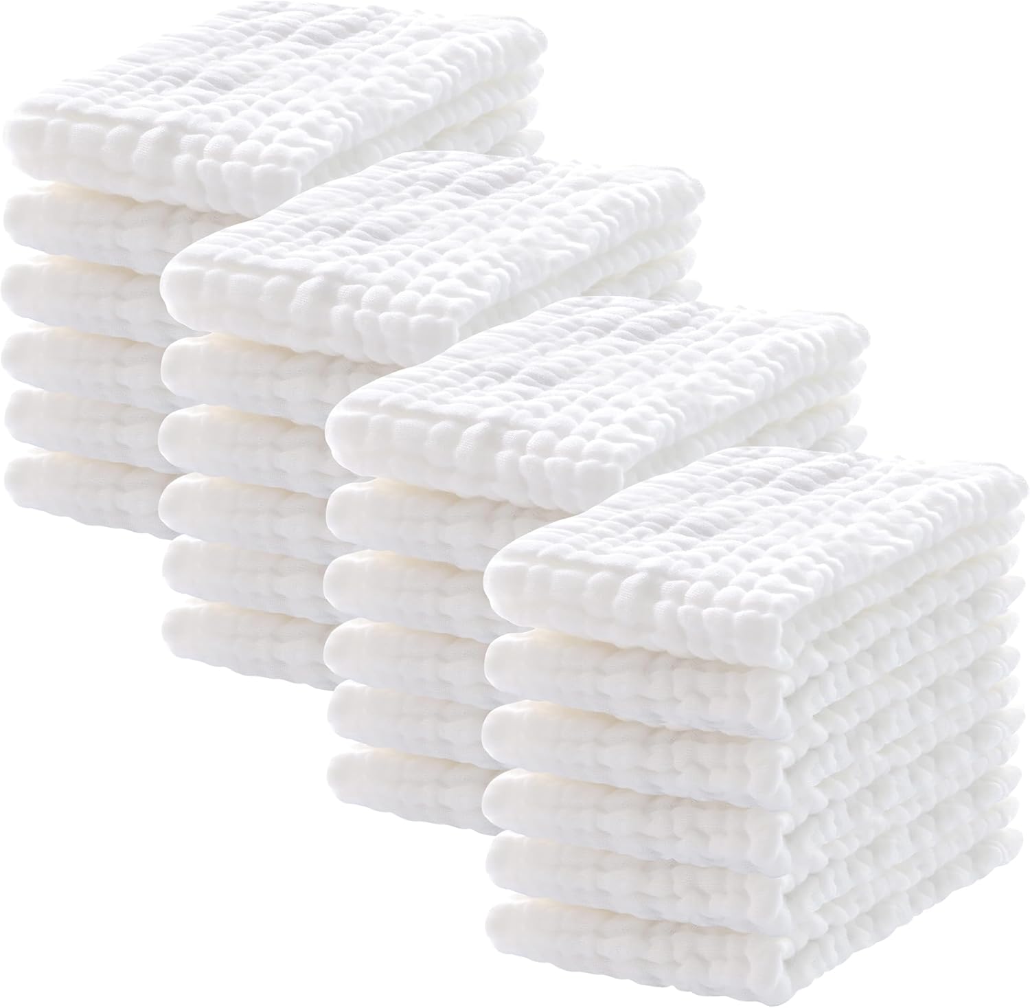 24 Pack Muslin Burp Cloths 100% Cotton Muslin Cloths Large 20''x10'' Extra Soft and Absorbent Baby Burping Cloth - White