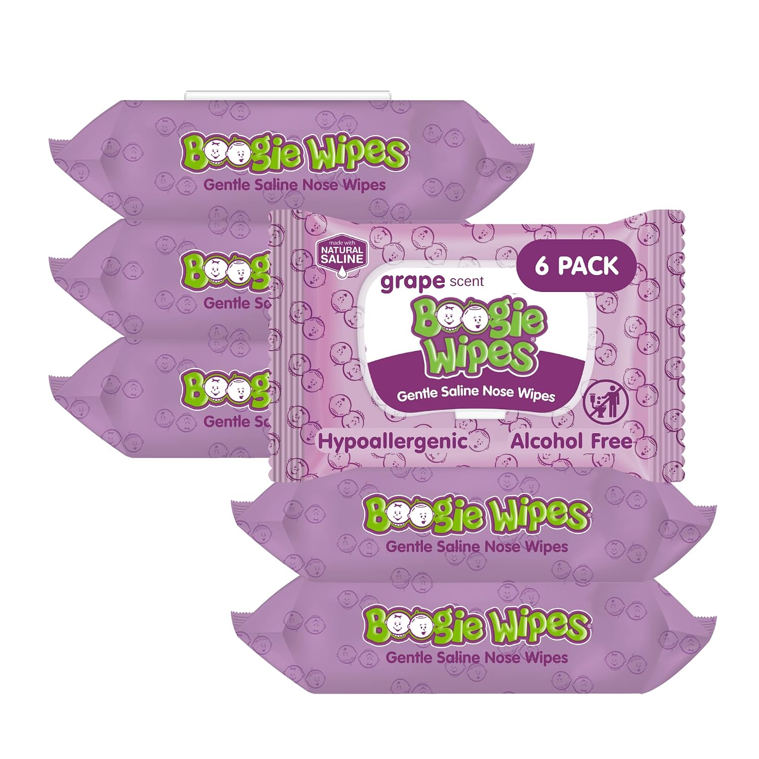 Boogie Gentle Saline Nose Wipes Grape Scent - 180 Count