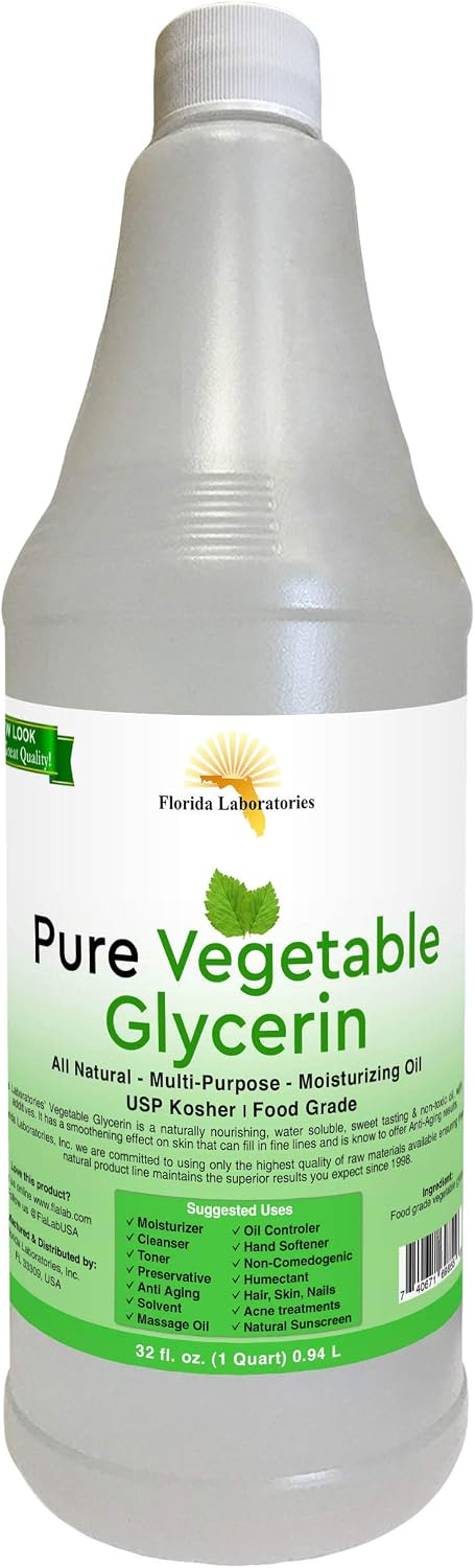 Florida Laboratories, Inc. One Quart (32 oz) Vegetable Glycerine/Glycerine USP VG Kosher 99.9% Pure Food Grade