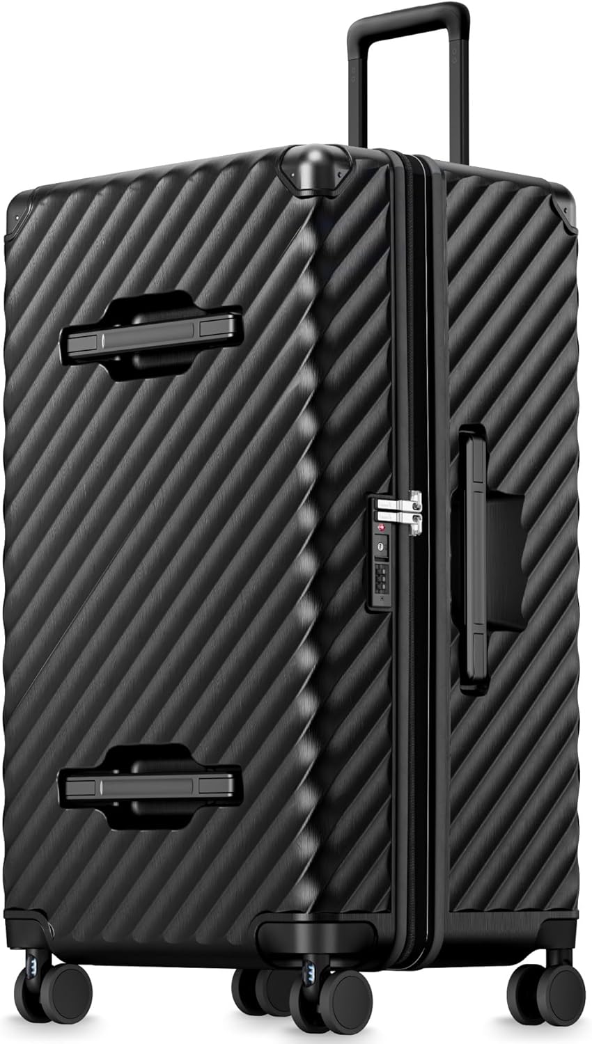 LUGGEX Trunk Luggage,KVT Expandable PC Hard Shell Large Checked 30 Inch Suitcase with Shock - Absorbing Wheels & TSA Lock(EX-Pro,Black,30 inch,115L - 125L)