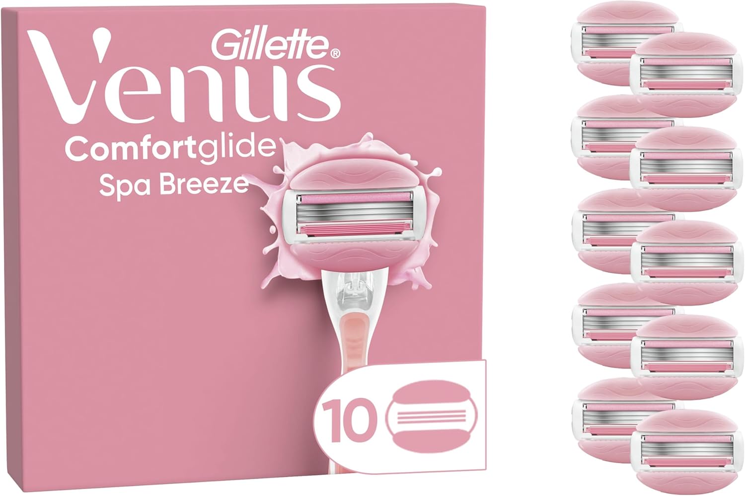Gillette Venus Comfortglide Spa Breeze Women's Razor Blade Refills, Pack of 10, 3 built-in blades for a smooth, close shave that lasts