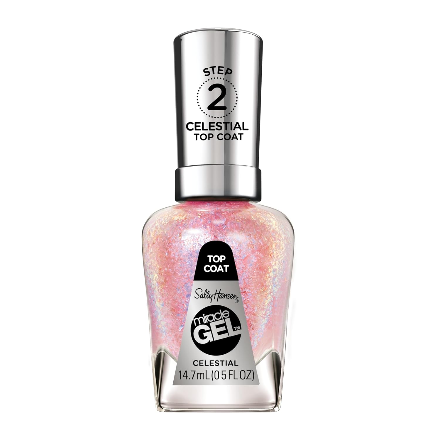 Sally Hansen Miracle Gel Nail Polish Special Effect Top Coat | Salon Quality, Gel-Like Formula, Two-Step System, No UV Light Needed, Long Lasting | 110 Celestial | Sheer Glittery White Nail Polish