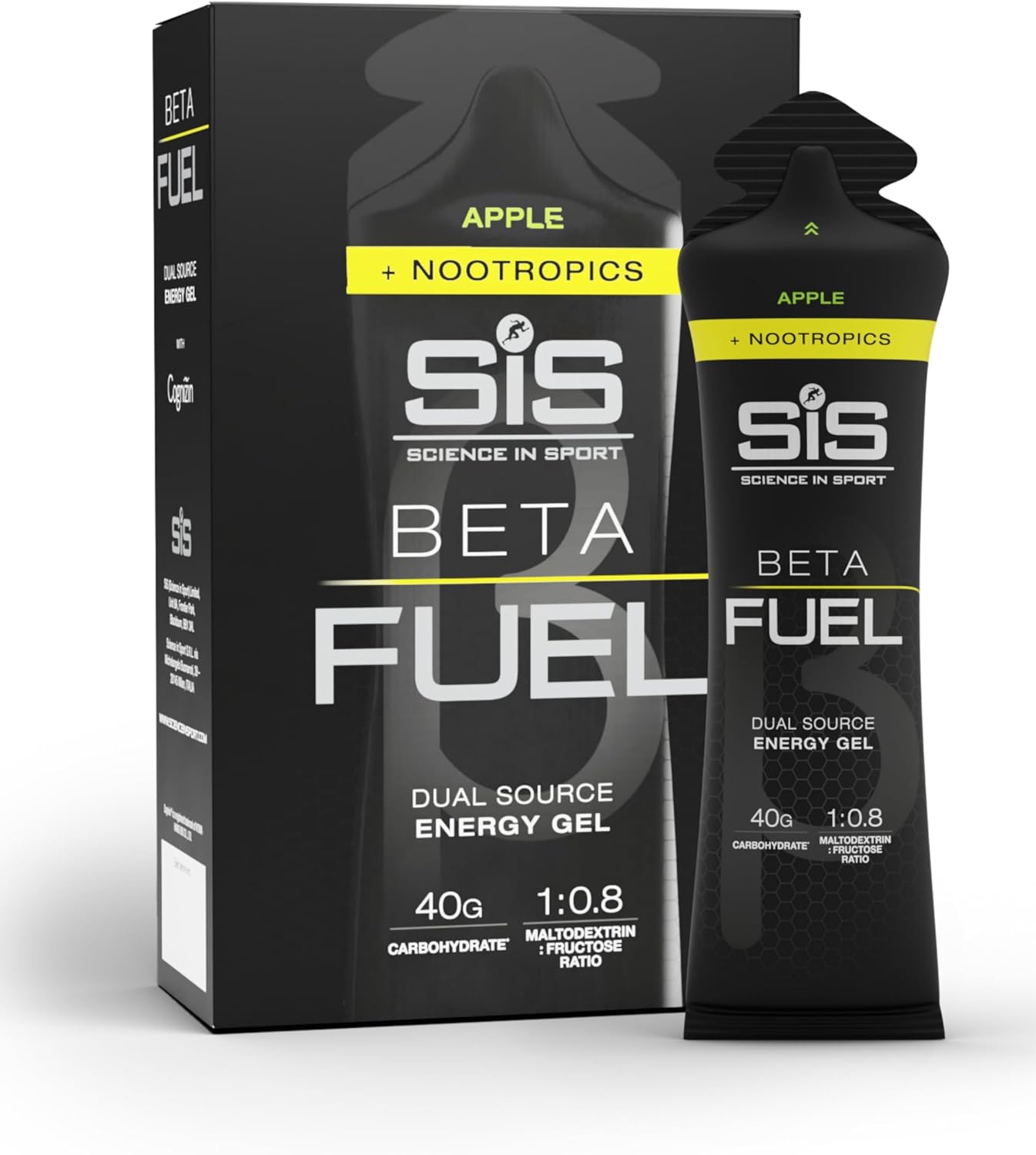 Science in Sport Beta Fuel Gels Dual Source Energy Gel, Apple Flavour Plus Nootropics, 40g of Carbs Per Pack, 60 ml Pack (6 Pack)