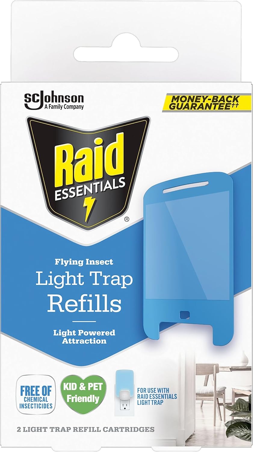 Raid Essentials Flying Insect Light Trap Refills, 2 Light Trap Refill Cartridges, Featuring Light Powered Attraction