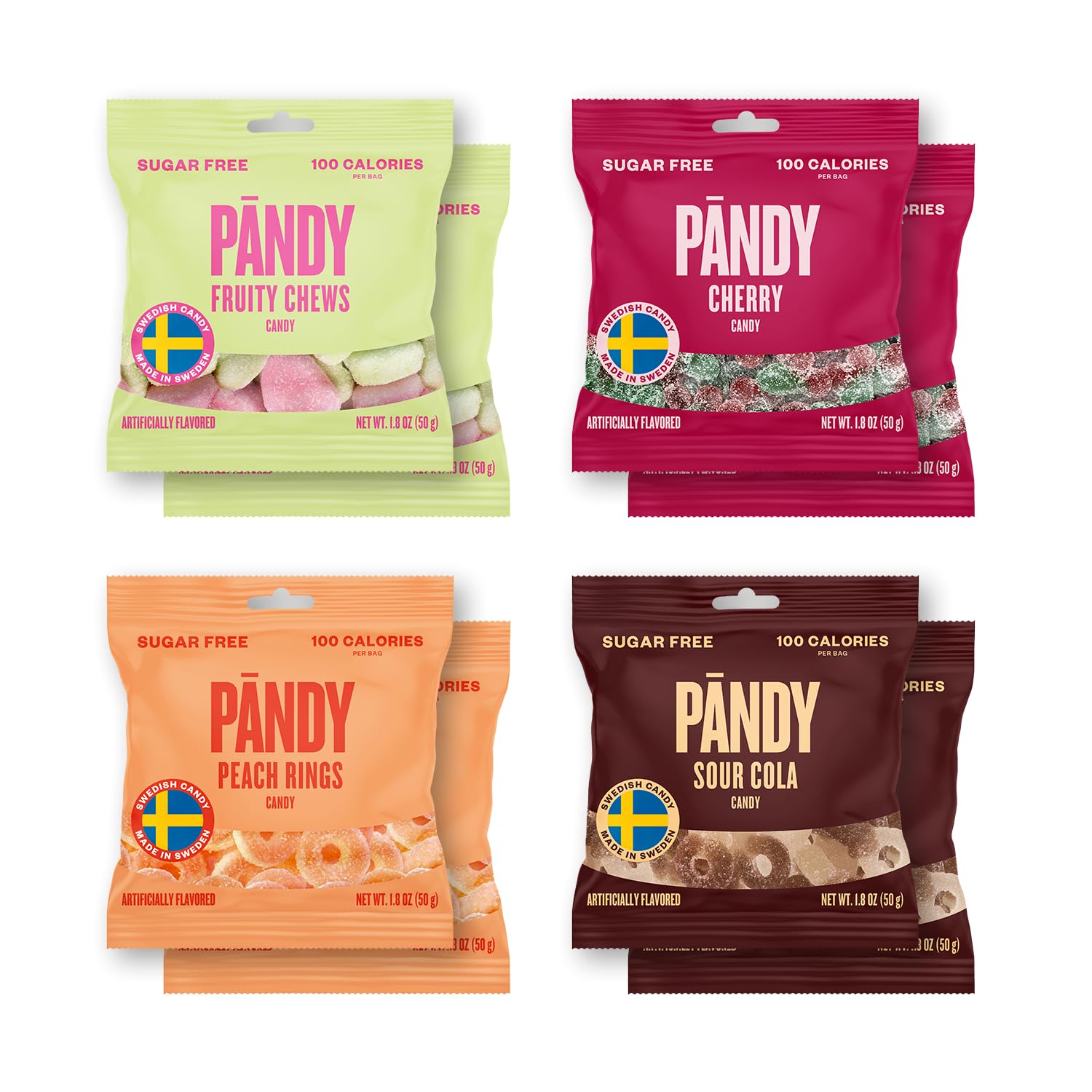Pandy Swedish Candy Sugar Free Candy - Swedish Candy Mix 4 Flavors - Diet Candy Keto Gummy Low Calories Snacks - Healthy Foam Sweets Pack of 8 x 1.8oz