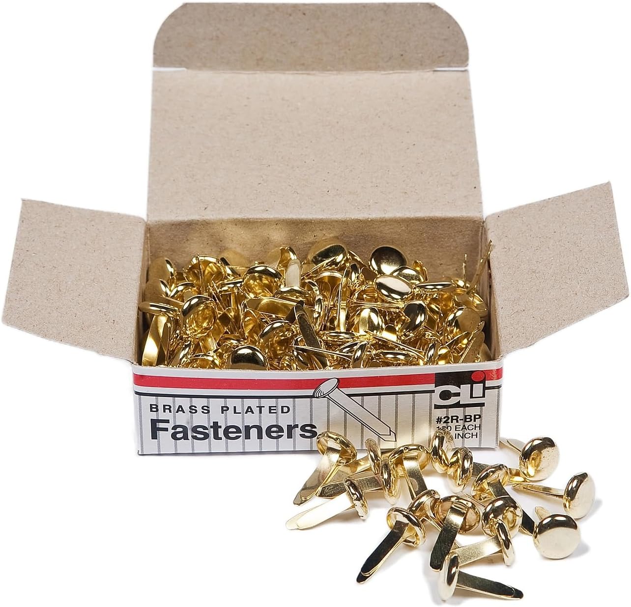 Charles Leonard Fasteners, Round Head, Brass Plated, 1/2 Inch Shank, 8 MM Head, 100-Pack (2R-BP)