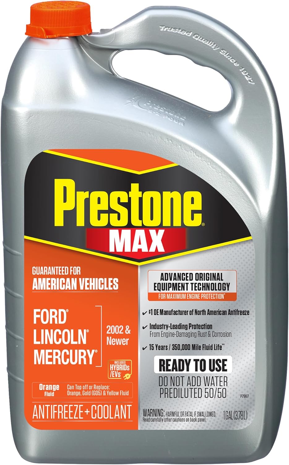 Prestone AF6800 MAX Original Equipment Antifreeze and Coolant: American Orange, 50/50 RTU, 1 Gallon, Pack of 6