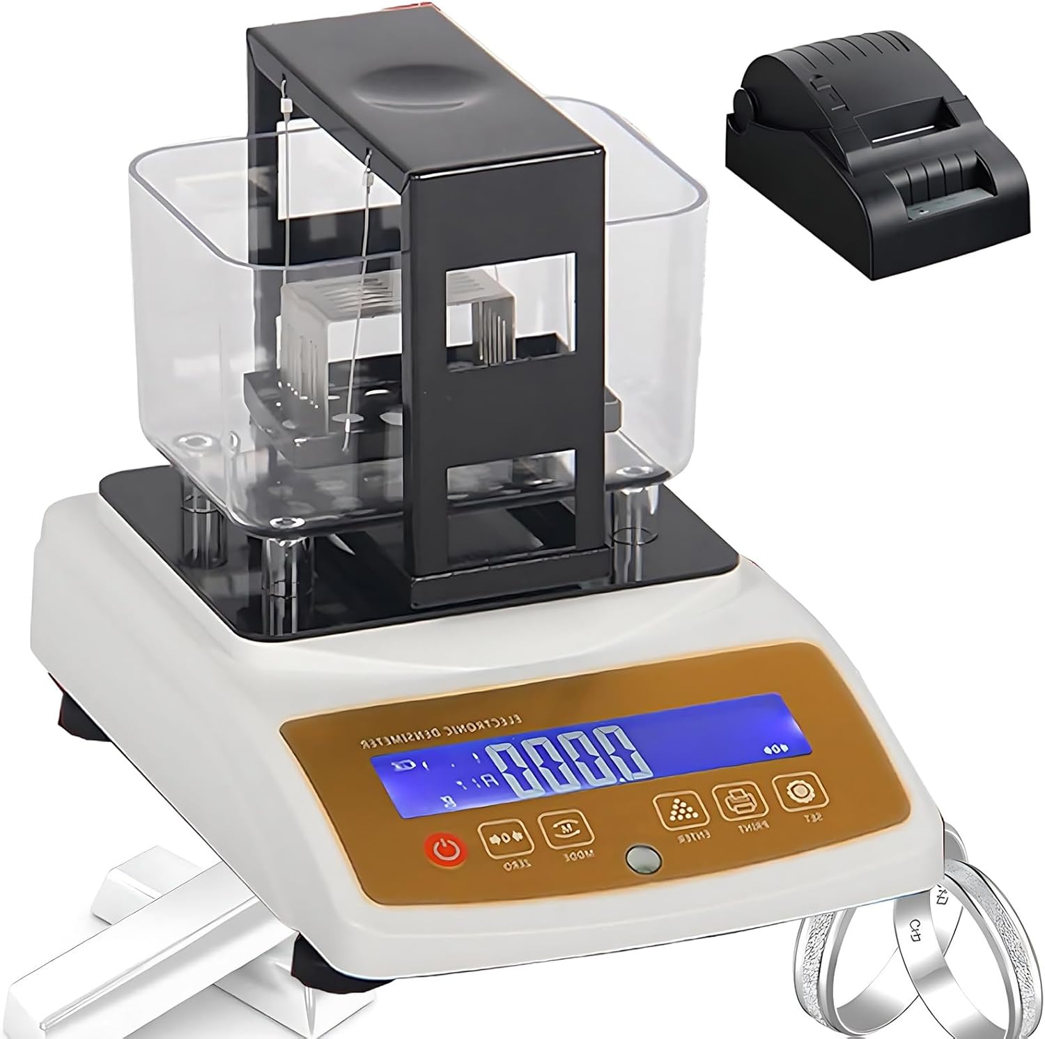 Digital Electronic Precious Metal Gold Purity Tester Combined with High-Precision Solid Density Meter Gravimeter, Offering Accurate Results for Gold, Silver, Platinum,120K+Printer