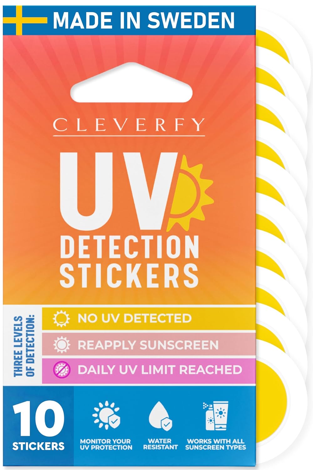 Cleverfy UV Detection Stickers for Sunscreen (10 Patches)