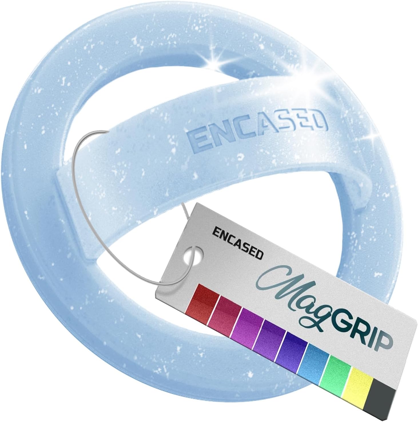 Encased Magnetic Phone Grip Holder (Compatible with MagSafe) Thin Silicone Finger Loop Ring for iPhone (Blue Glitter)