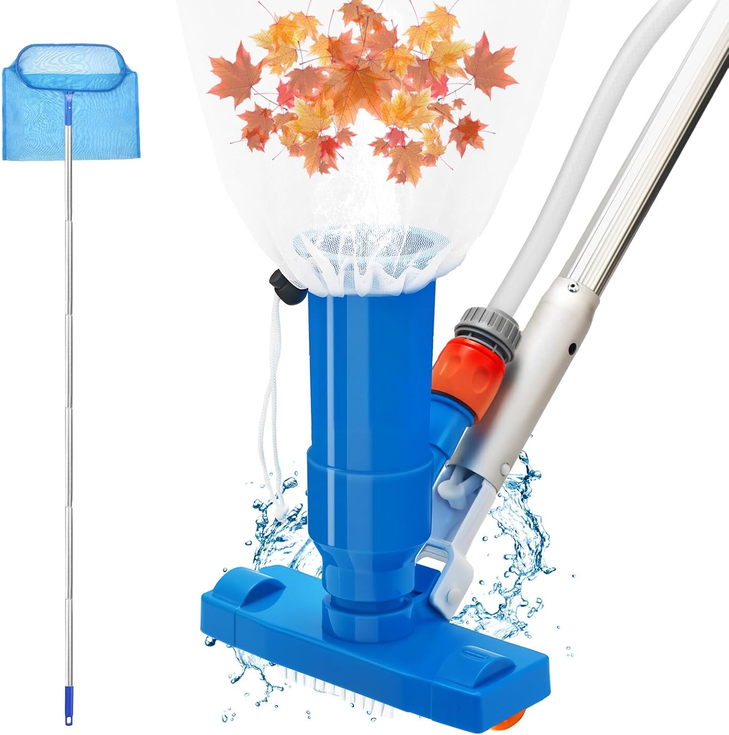 Pool Cleaning Kit, 170cm 67in Swimming Pool Vacuum Cleaner with Large Pool Nets for Cleaning Skimmer Set, Handhold Pool Cleaner Pool Hoover for Pond Spa Hot Tub Cleaning Kit