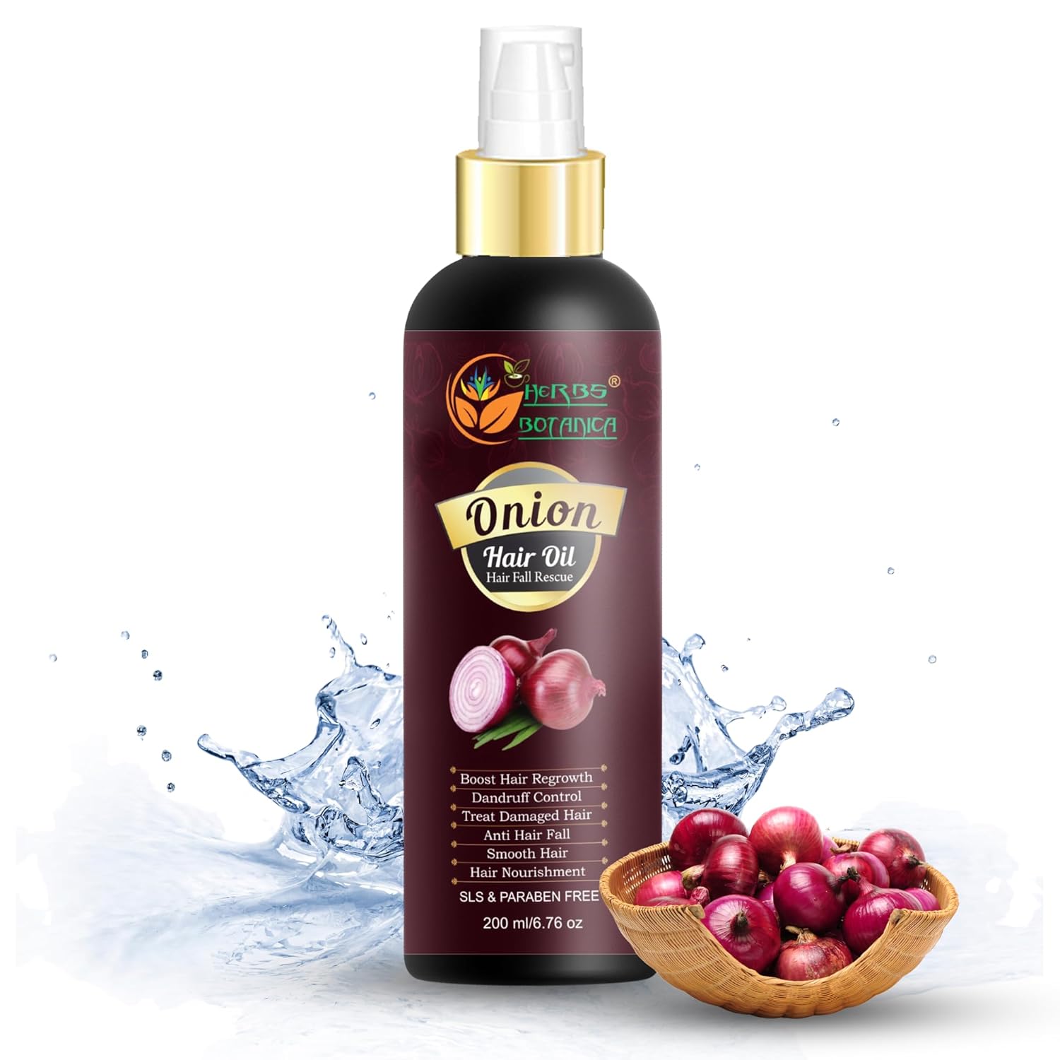 Red Onion Hair Oil with Black Seed Oil, Jojoba, Argan, Tea Tree, Sandalwood, Rose - Hair Growth Essentials and Hair Loss Control, 6.76 fl oz