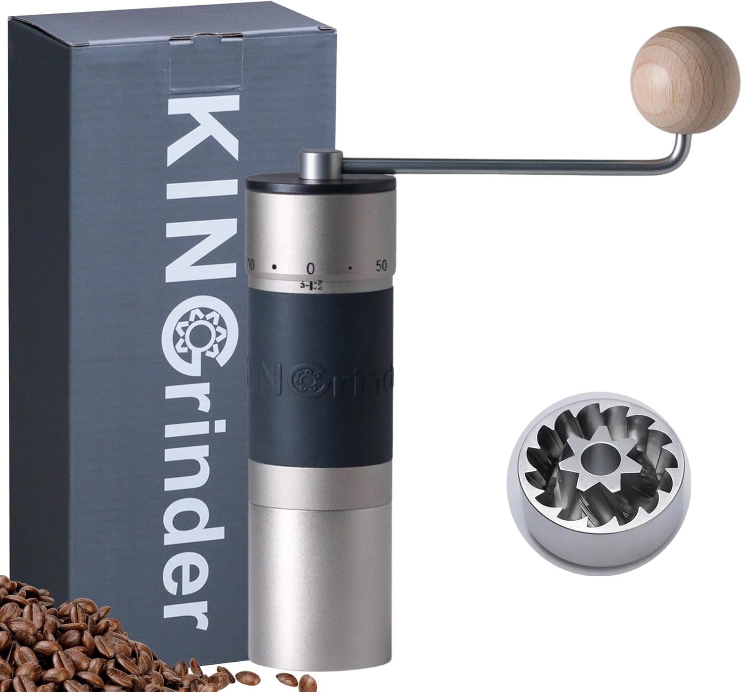 【Sliver】KINGrinder K6 Manual Coffee Grinder Straight Handle Stainless Burr | Supports grind settings for various brewing methods such as pour-over and espresso