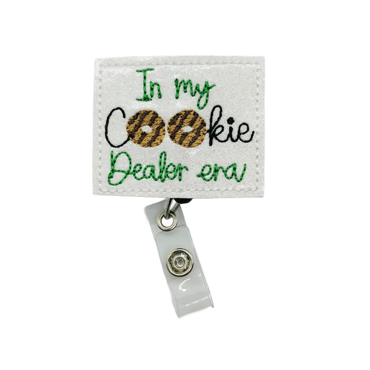 In My Cookie Dealer Era Badge Reel, Retractable Bakery ID Holder, Funny Dessert Name Tag Clip (swivel clip)