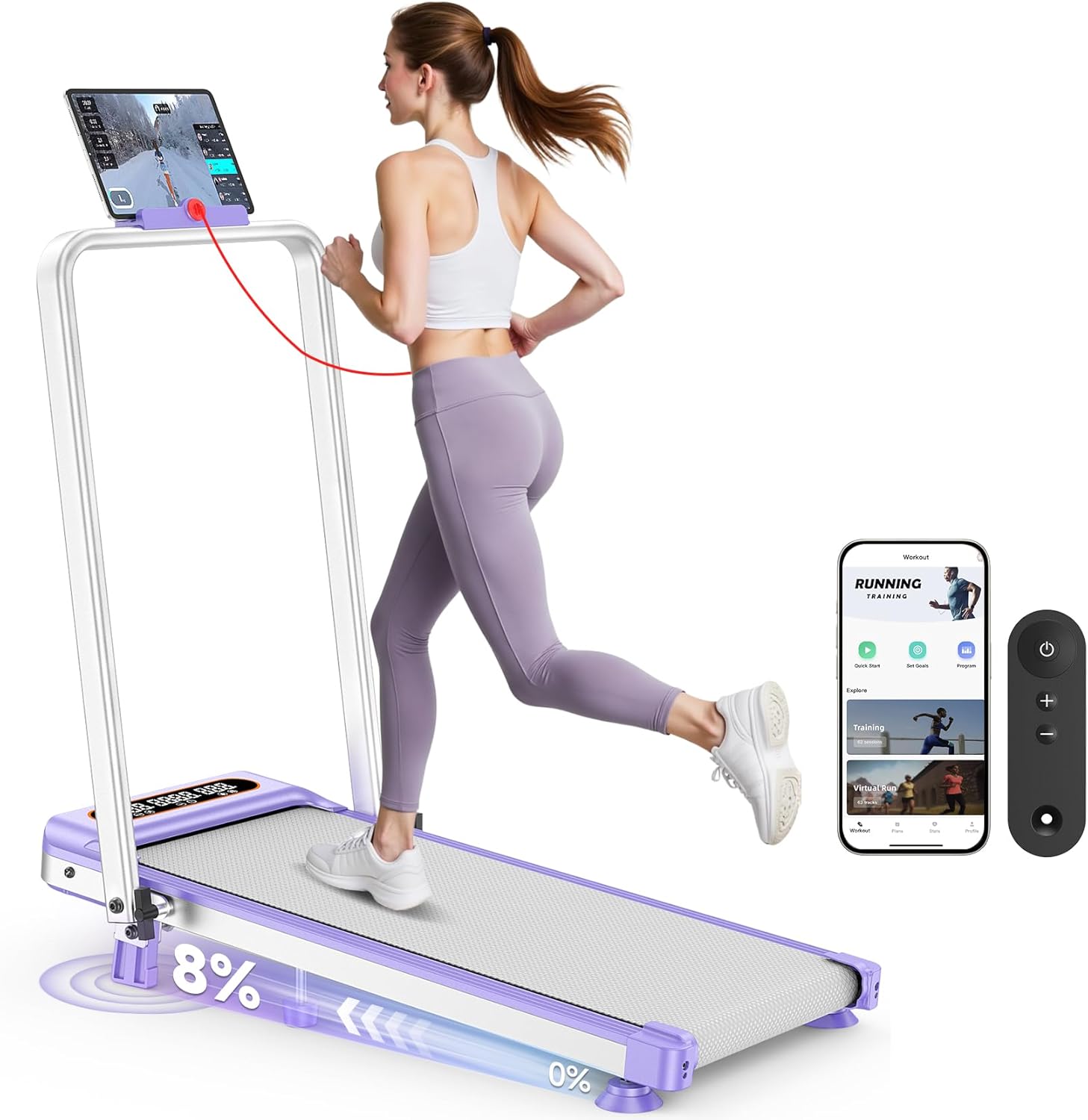 2025 Upgrade Walking Pad Treadmill with 8% Incline & Handle Bar, 3.5HP Portable Treadmill for Home Small, Under Desk Compact Walking Pad 300+lb Capacity, Shock Absorption, 0.6-6mph, Remote, Smart App