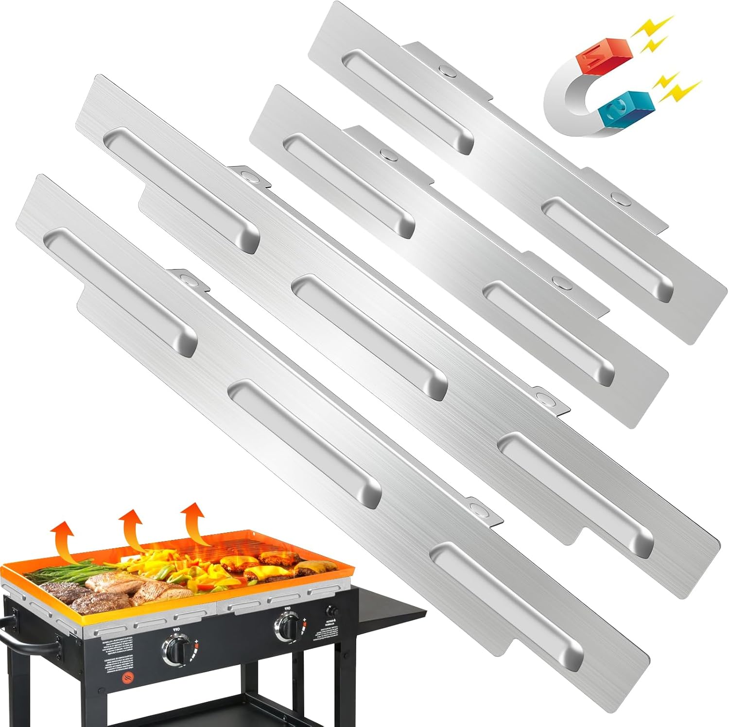 Wind Guards for Blackstone 28 inch Griddle - Stainless Steel Magnetic Blackstone Griddle Accessories Protect Flame Hold Heat Save Gas Compatible with Rear Grease Cup Hood Side Shelf (Silver)