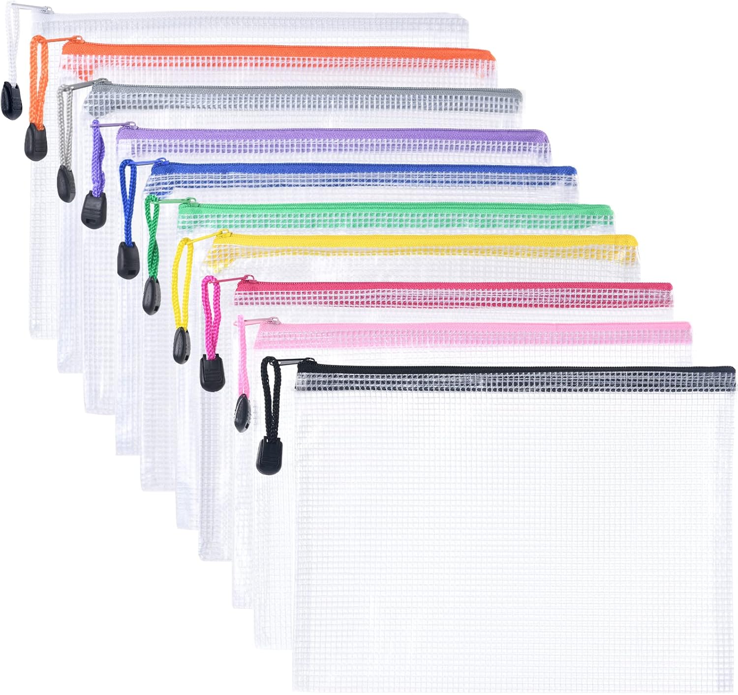 Vicloon Plastic Wallets A5, 10Pcs Zip Lock Bags Mesh Document Wallet Document Folders Plastic Pockets Zipper File Wallet for School Office Homework Storage Bags Travel