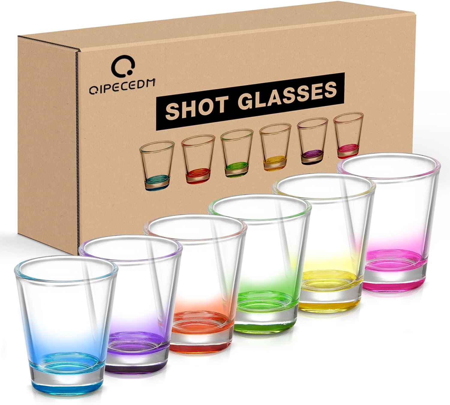 6 Pack Heavy Base Shot Glasses Set, 1.6 oz Colorful Shot Bulk, Clear Shot Glass, Tequila Cups Small Glass, Shot Glasses for Whiskey, Tequila, Vodka, Spirits & Liquors
