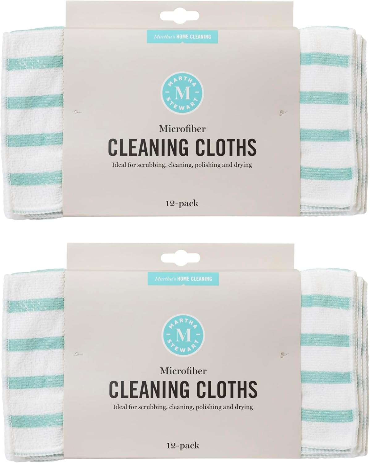 Martha Stewart Microfiber Cleaning Cloths, Ultra-Absorbent, Lint-Free Cleaning Towels for Home & Kitchen, Teal Stripes, 11 Inches, 24 Count