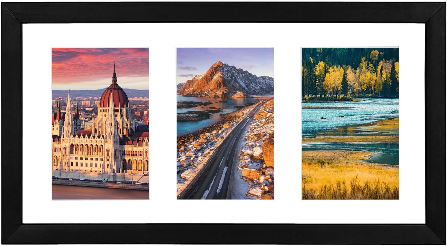 DMSELL 3 Aperture Photo Frame 6x4 Black with Mount, Multiple Picture Frames 6x4 for Tabletop Display and Wall Decoration