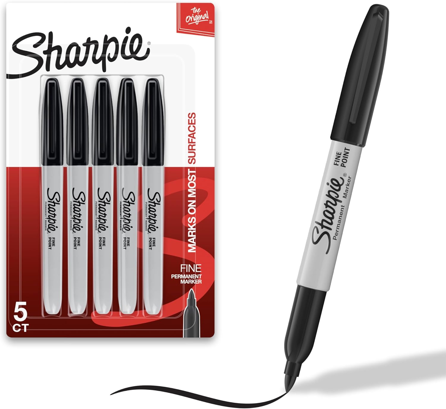 Sharpie Permanent Markers Set Quick Drying And Fade Resistant Fine Tip Marker For Wood Plastic Paper Metal And More Drawing Coloring And Poster Marker Black 5 Count