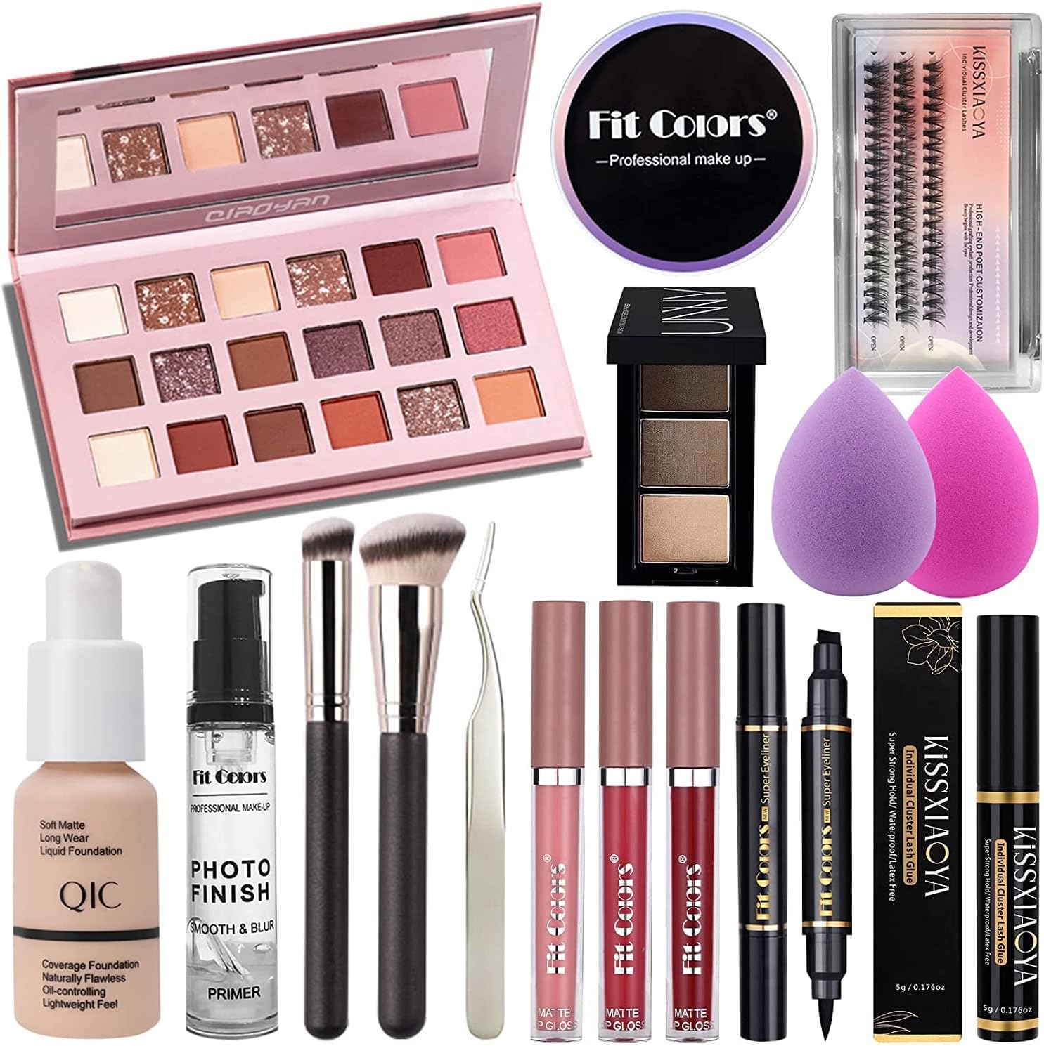 Professional All in one Makeup Set, Fenshine Cosmetic Make Up Starter Kit With Storage Bag Portable Travel Make Up Palette Eyeshadow Foundation Lip Gloss for Teenage & Adults (16PCS)