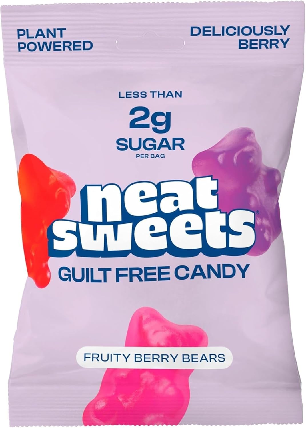 NeatSweets Vegan Sweets with Low Sugar - High Fibre, Gluten Free Plant Based Gummy Bears - 1.6g of Sugar per 50g Low Calorie No Added Sugar Guilt-Free Delicious Candy, Fruity Berry Bears x1 50g Packs