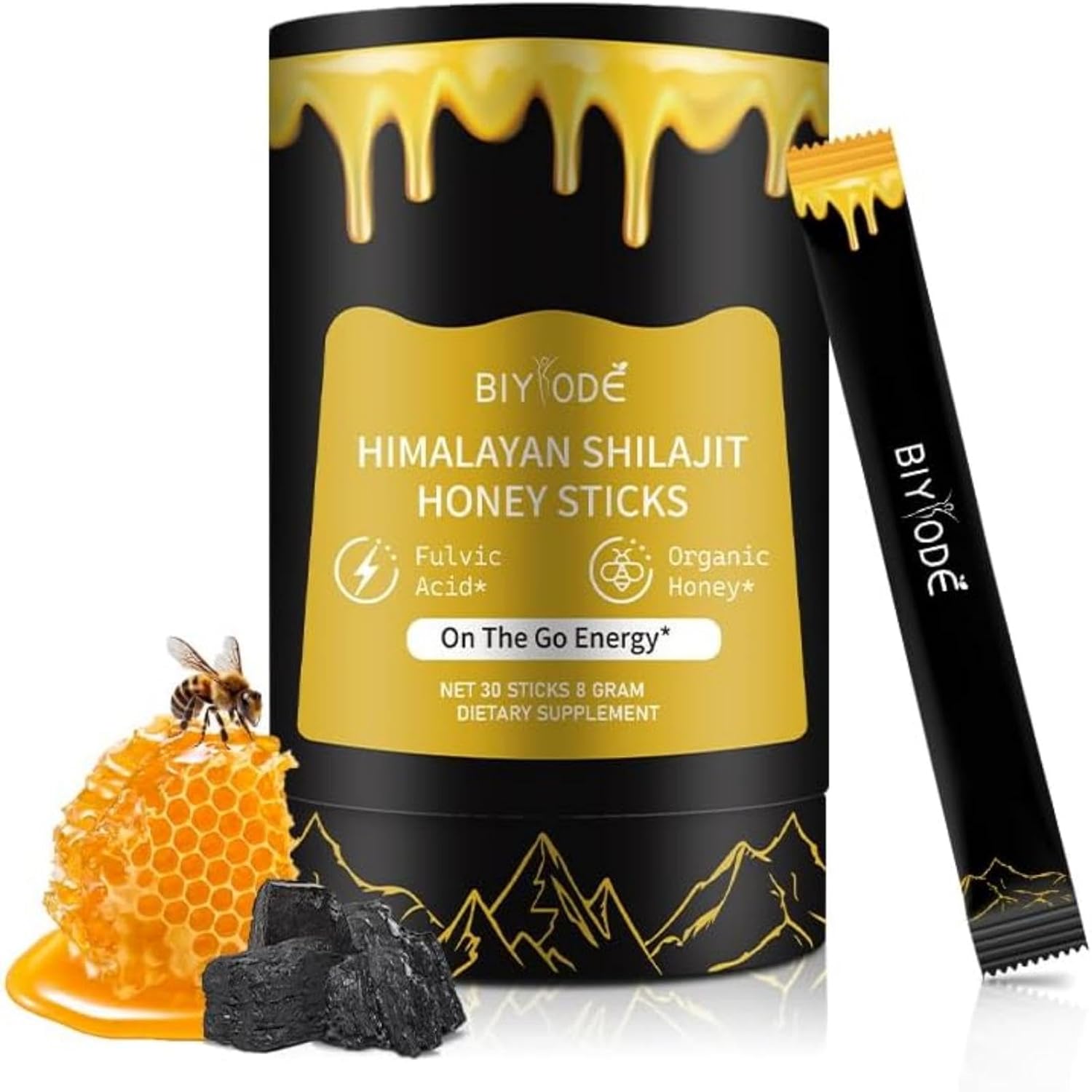 Shilajit Resin with Honey Sticks, 30 Sticks Individually wrapped - Gold Grade 100% Pure Himalayan Shilajit Resin, With Saffron, High Potency Herbal Blend for Energy Boost & Immune Support