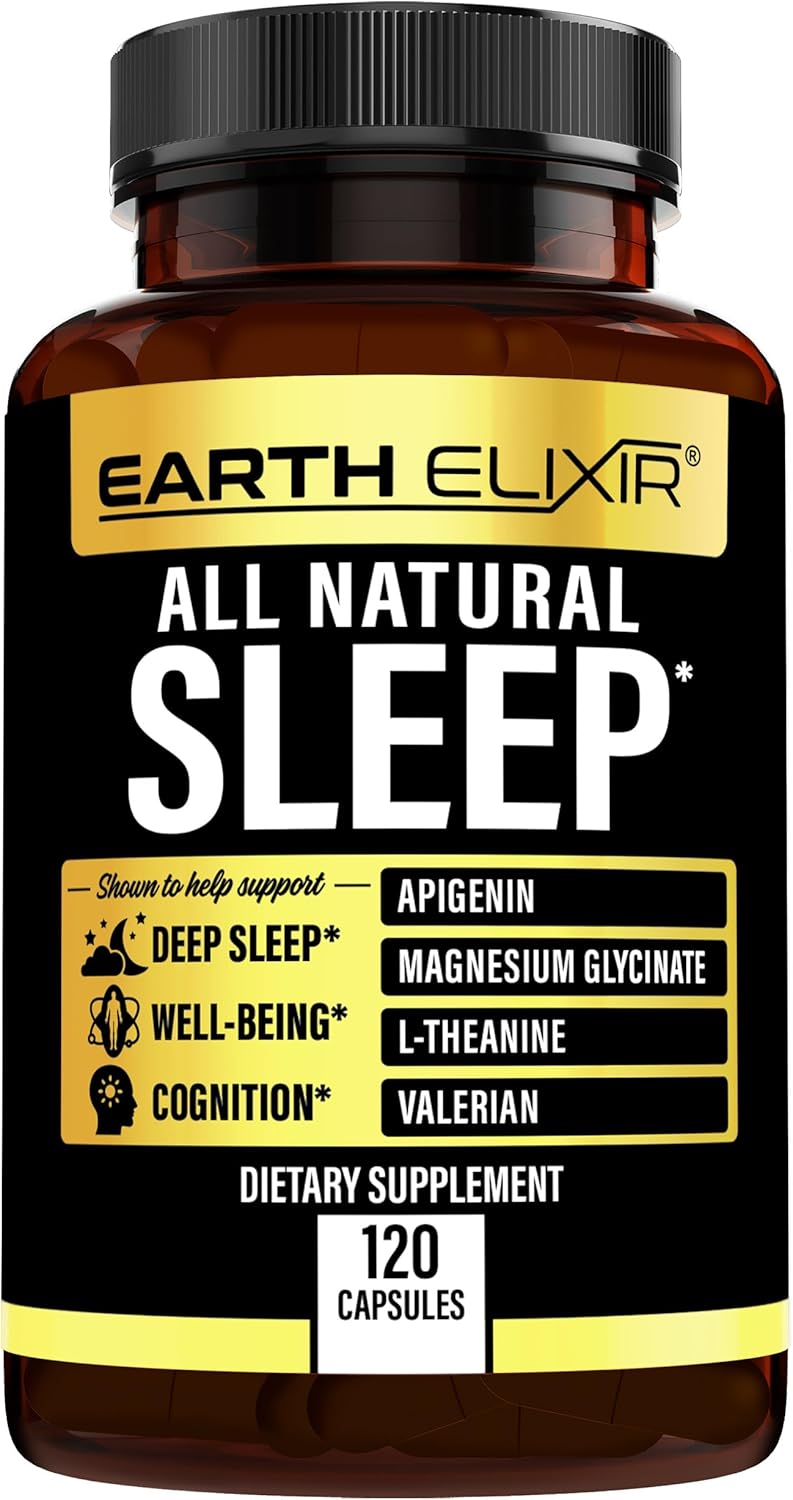 4-in-1 Sleep Aid (120 Caps) w/Apigenin 50mg, Magnesium Glycinate 200mg, L Theanine 250mg & Valerian Root for Sleep Aid 250mg | Apigenin Supplement for Sleep | Sleeping Pills