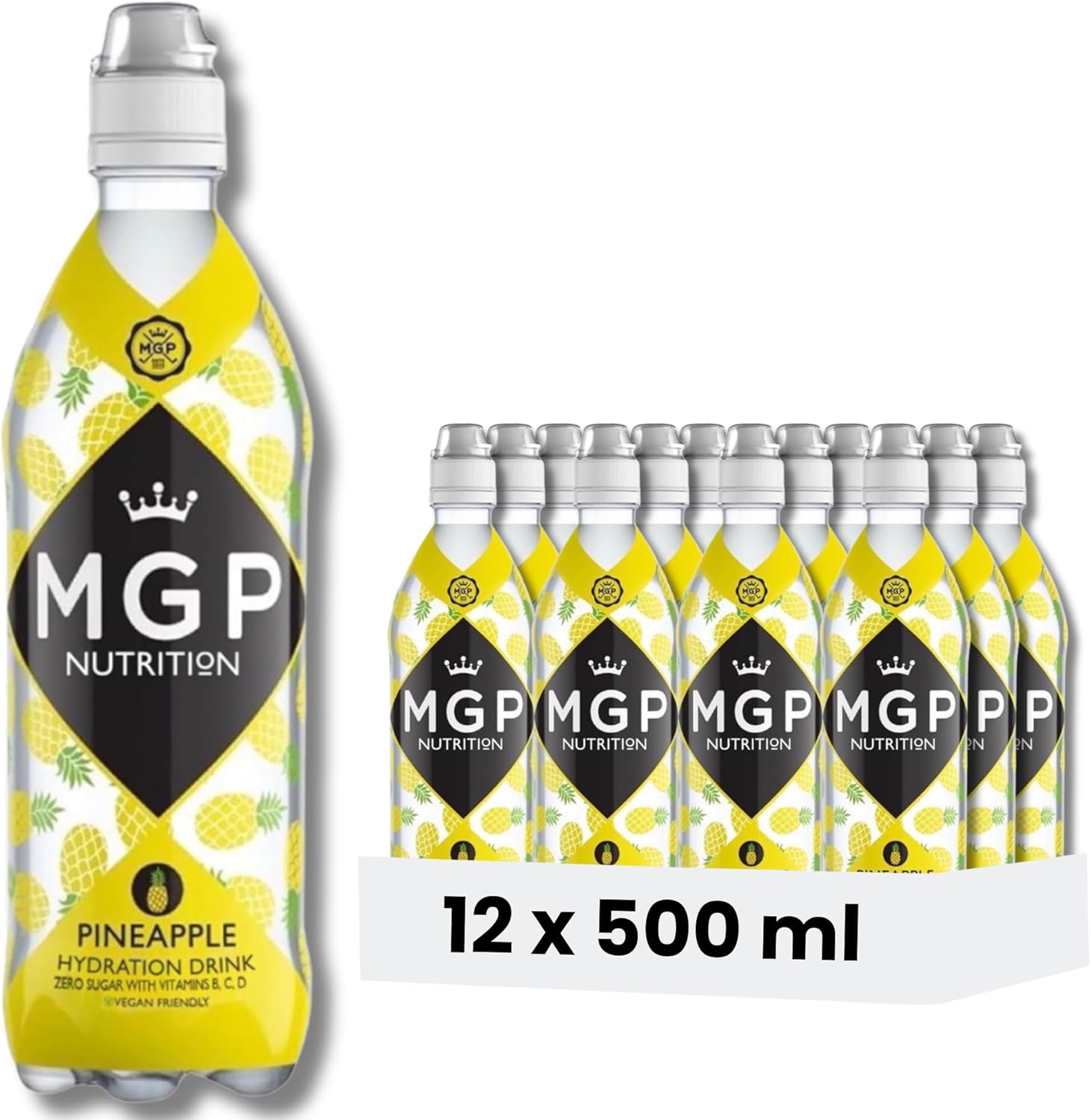 MGP Sugar Free Hydration Drink With Essential Vitamins, Pack of 12, Sports Recovery Electrolytes, Low Carbs, Fat & Gluten Free, Vegan Friendly, Vitamin C, B3, B5, B1, B6, B12 Supplement, Pineapple