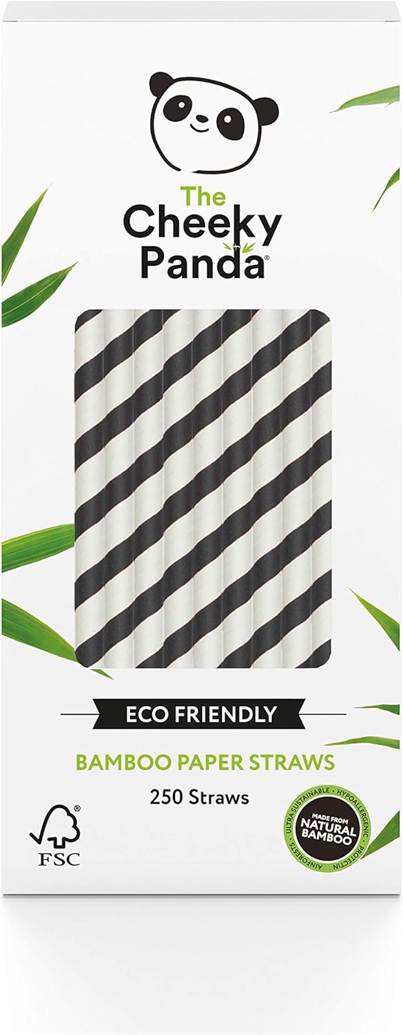 The Cheeky Panda Bamboo Paper Straws | 250 Coloured Drinking Straws with Black Stripes