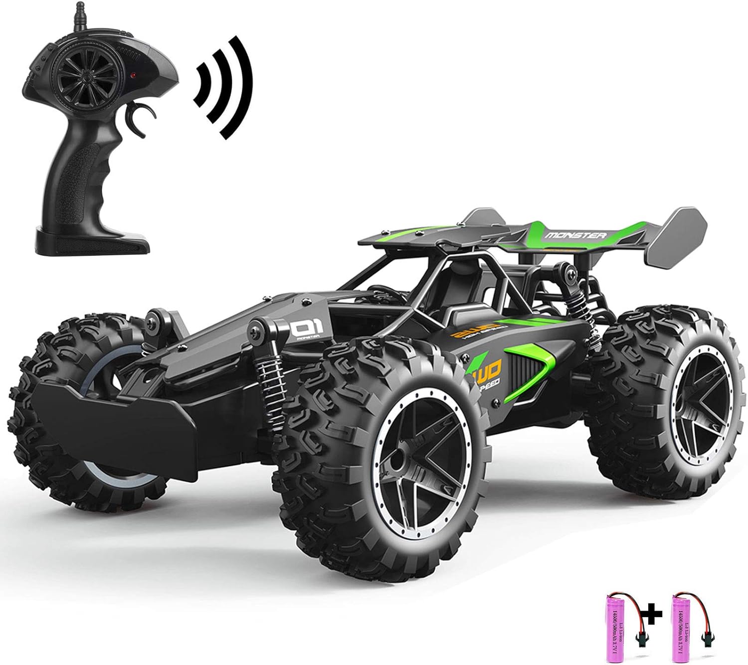 SZJJX Remote Control Cars – 2.4GHz High-Speed RC Car for Kids, 15KM/H+ 2WD Off-Road Car with 2 Rechargeable Batteries, Electric Remote Control Truck Toy for Boys & Girls Gifts (Green)