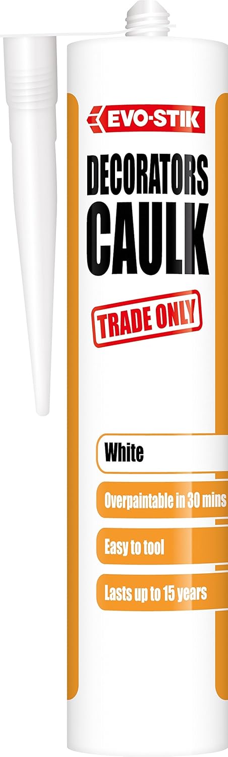 EVO-STIK Decorators Caulk, Low-Movement Crack and Gap Filler, Fast-Drying, Can be Overpainted, Easy-to-Apply, Lasts Up To 15 Years, Colour: White