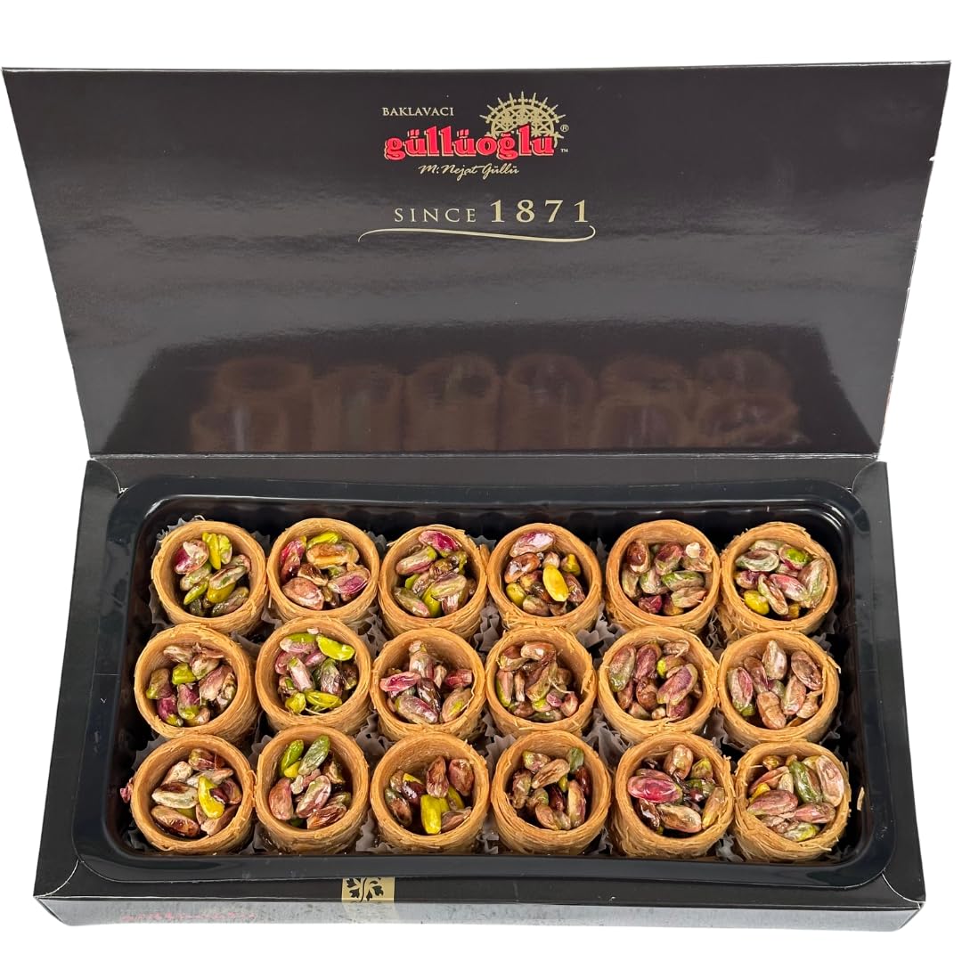Gulluoglu Pistachio Bird's Nests Baklava (Osh El Bulbul), 18 pieces 1.29lb - 585gr (Pistachio) Gulluoglu Traditional Turkish Premium Baklava From Istanbul/Turkey